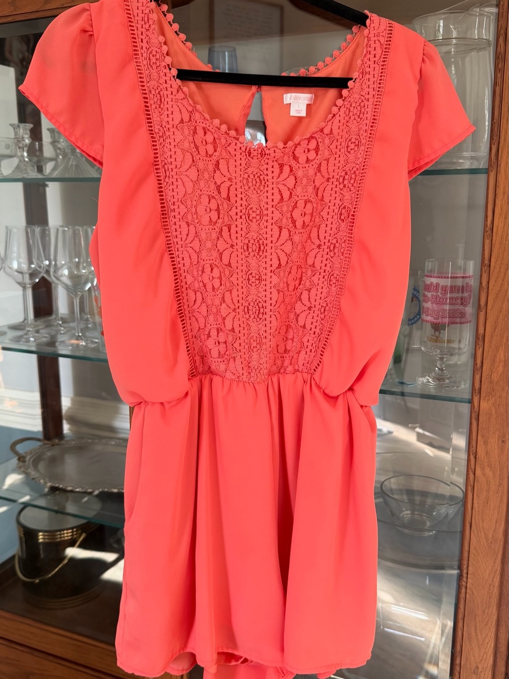 Xhilaration Coral Lace-Front Flutter Sleeve Dress